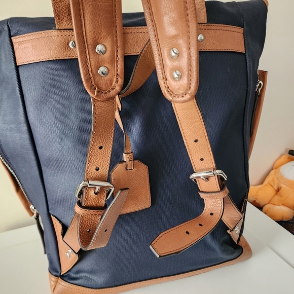 Cole Haan Navy Blue Marshall Canvas Leather Backpack - Picture 5 of 15